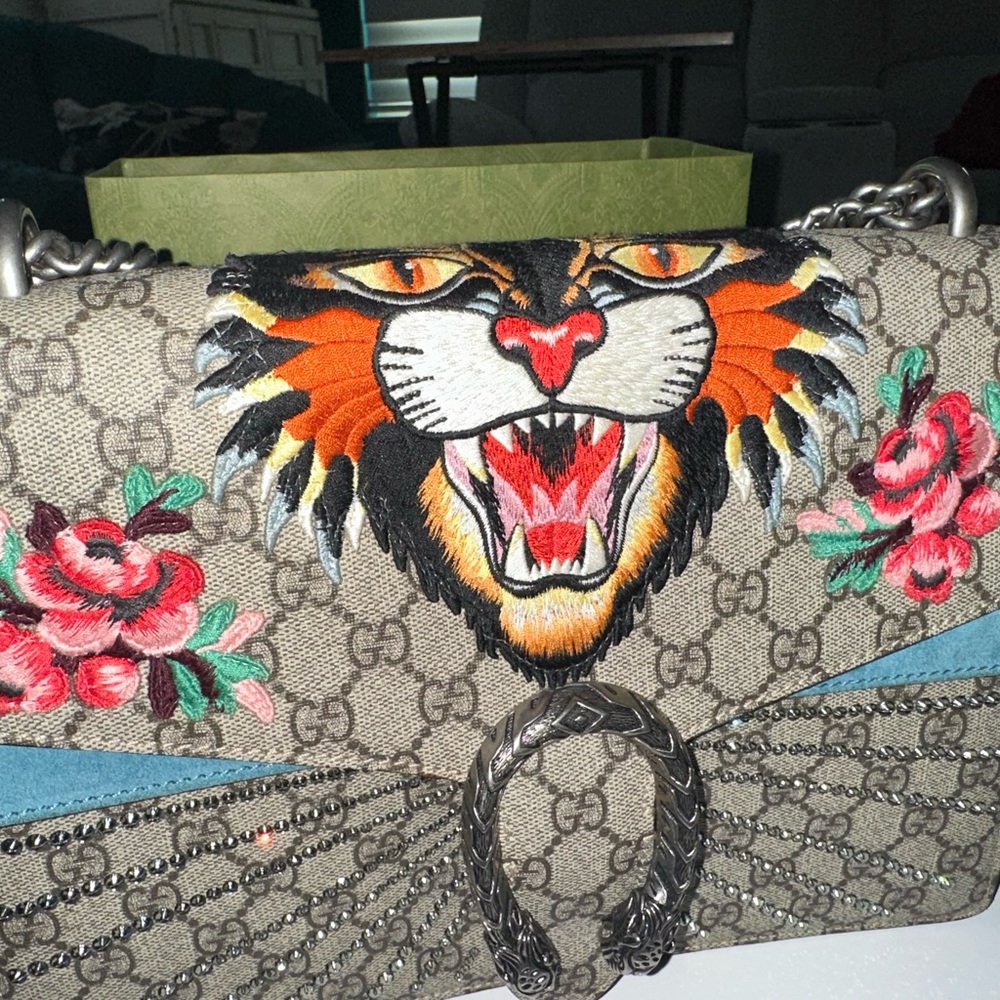 BLUE GG SUPREME CANVAS EMBELLISHED TIGER DIONYSUS SHOULDER MEDIUM